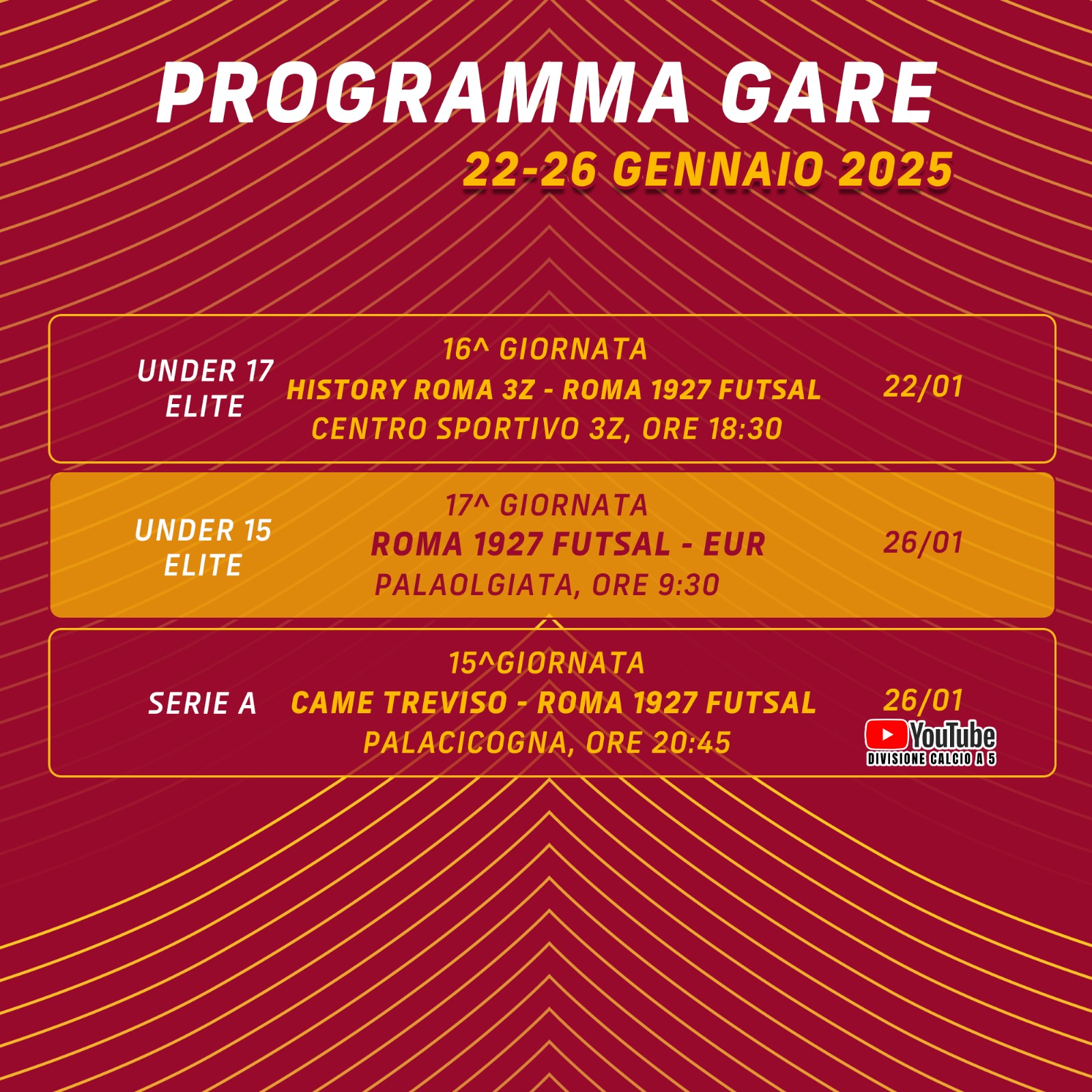 Programma gare 22/26 gennaio 2025